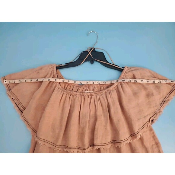 Zara Linen Top Medium Off Shoulder Distressed Boho Grundge Crop Flowy Rose - Picture 8 of 12